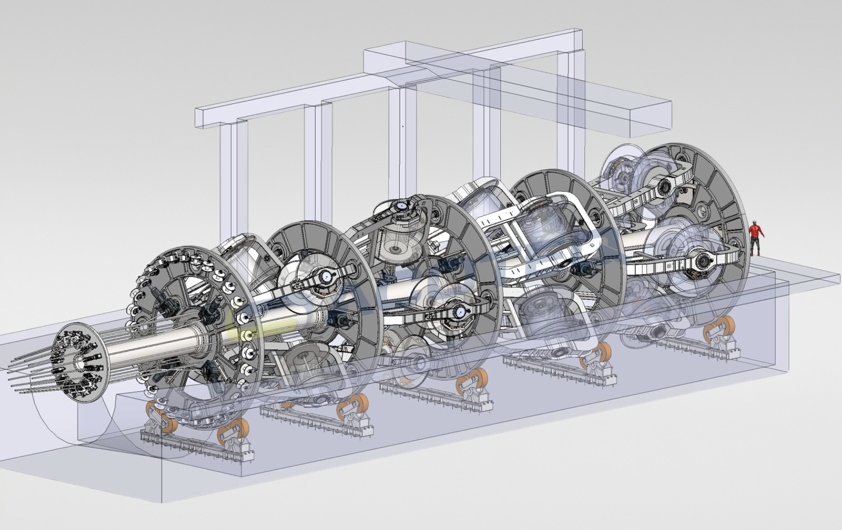 A technical drawing of a stranding machine for the wire and cable industry